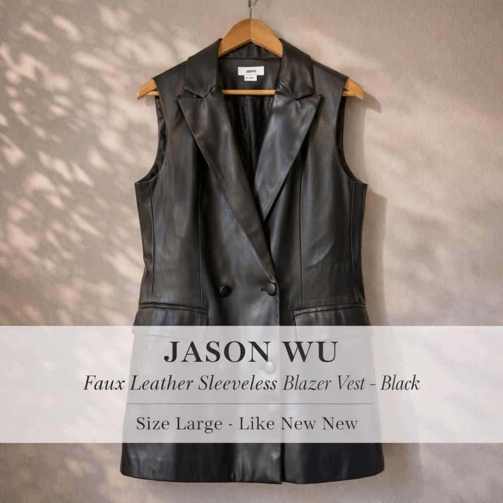 Jason Wu Faux Leather Sleeveless Blazer Vest Black Size L